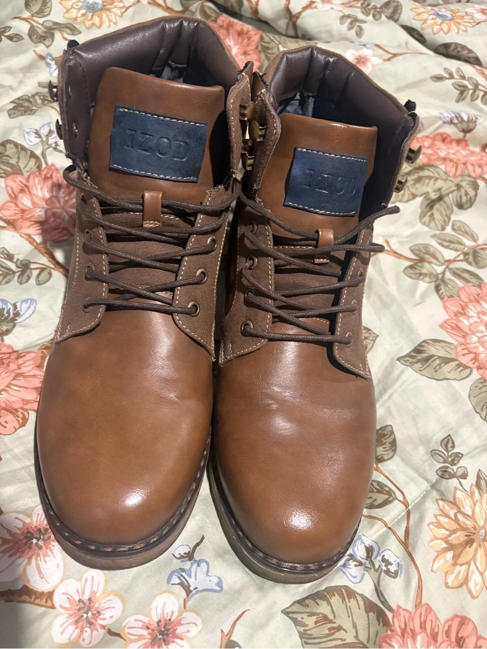 Men's Izod Memory Foam Brown Leather Lace-Up Boots